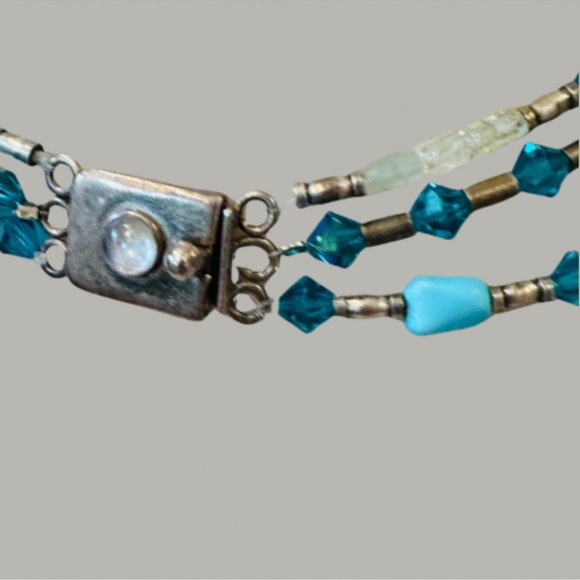 Reversible Heart Pendant Layered Turquoise & Sterling Silver Beaded Necklace - Picture 4 of 9